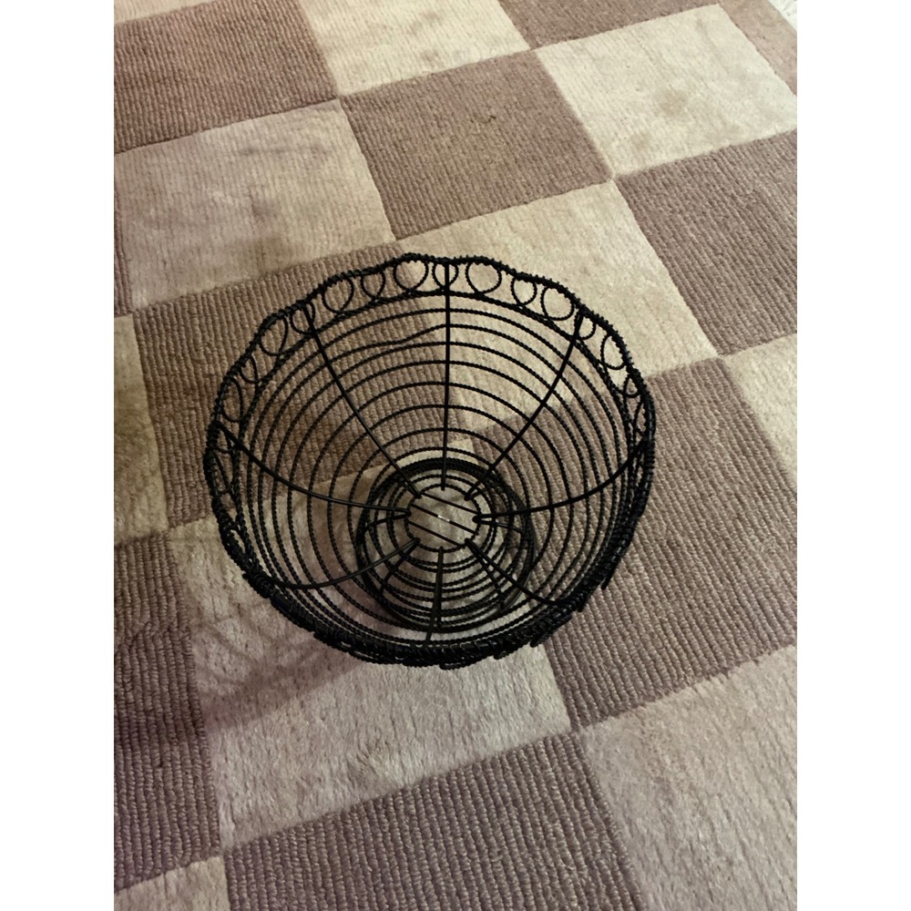 Vintage French Country Black Wrought Iron Twisted Wire Pedestal Fruit Bowl 12in
